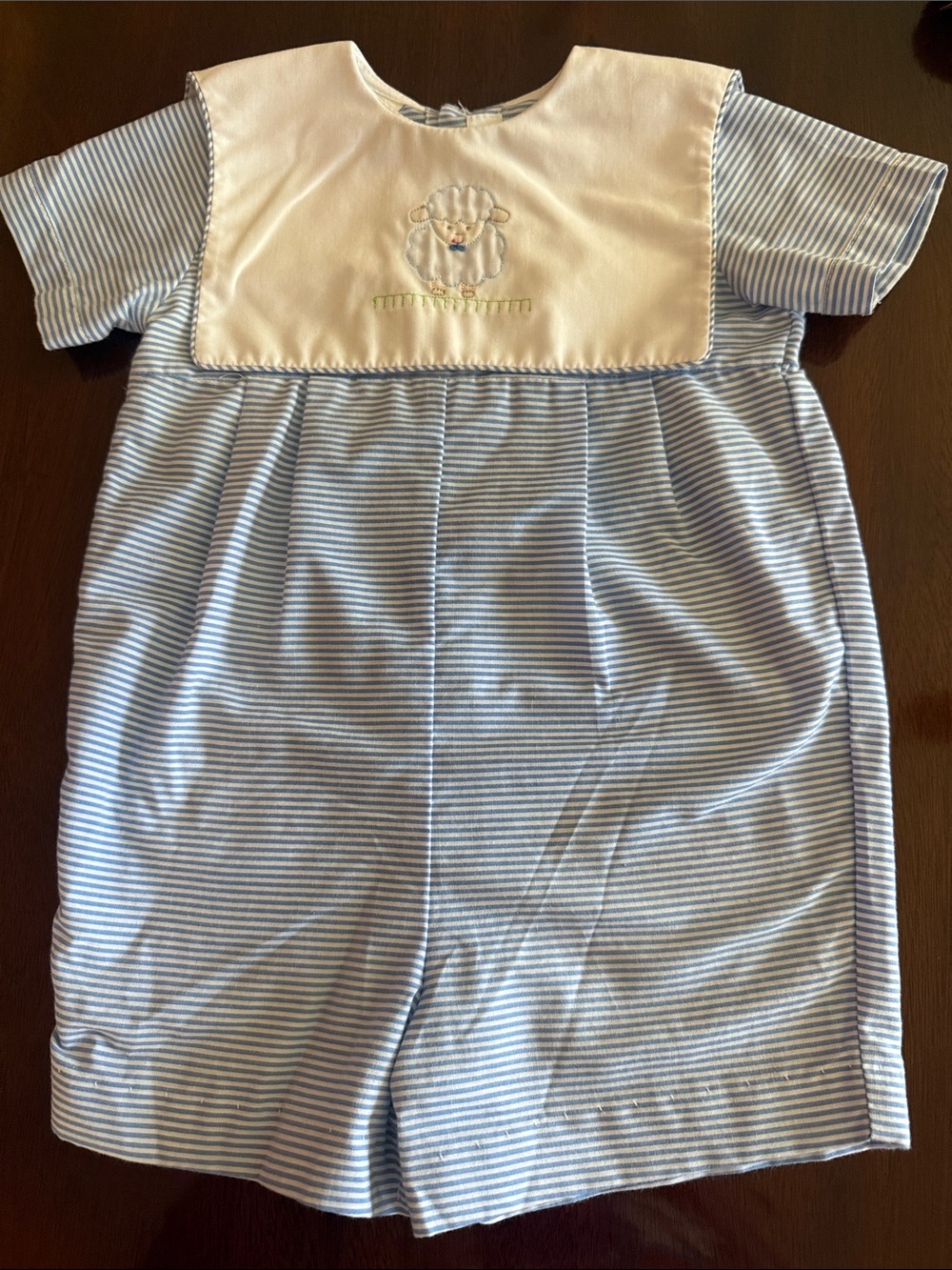 Blue Striped Jon Jon with Embroidered Lamb on White collar